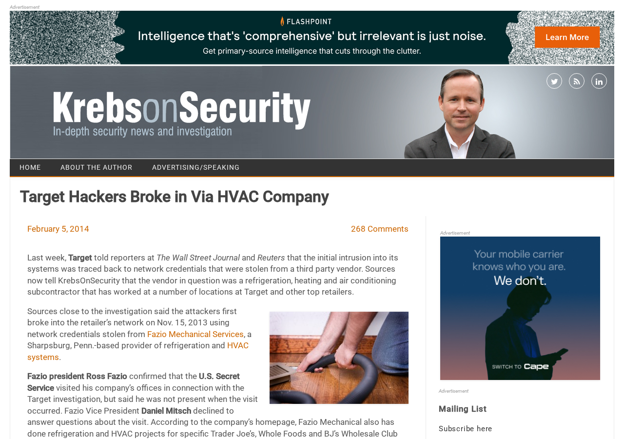 Krebs on Security article on the Target HVAC breach
